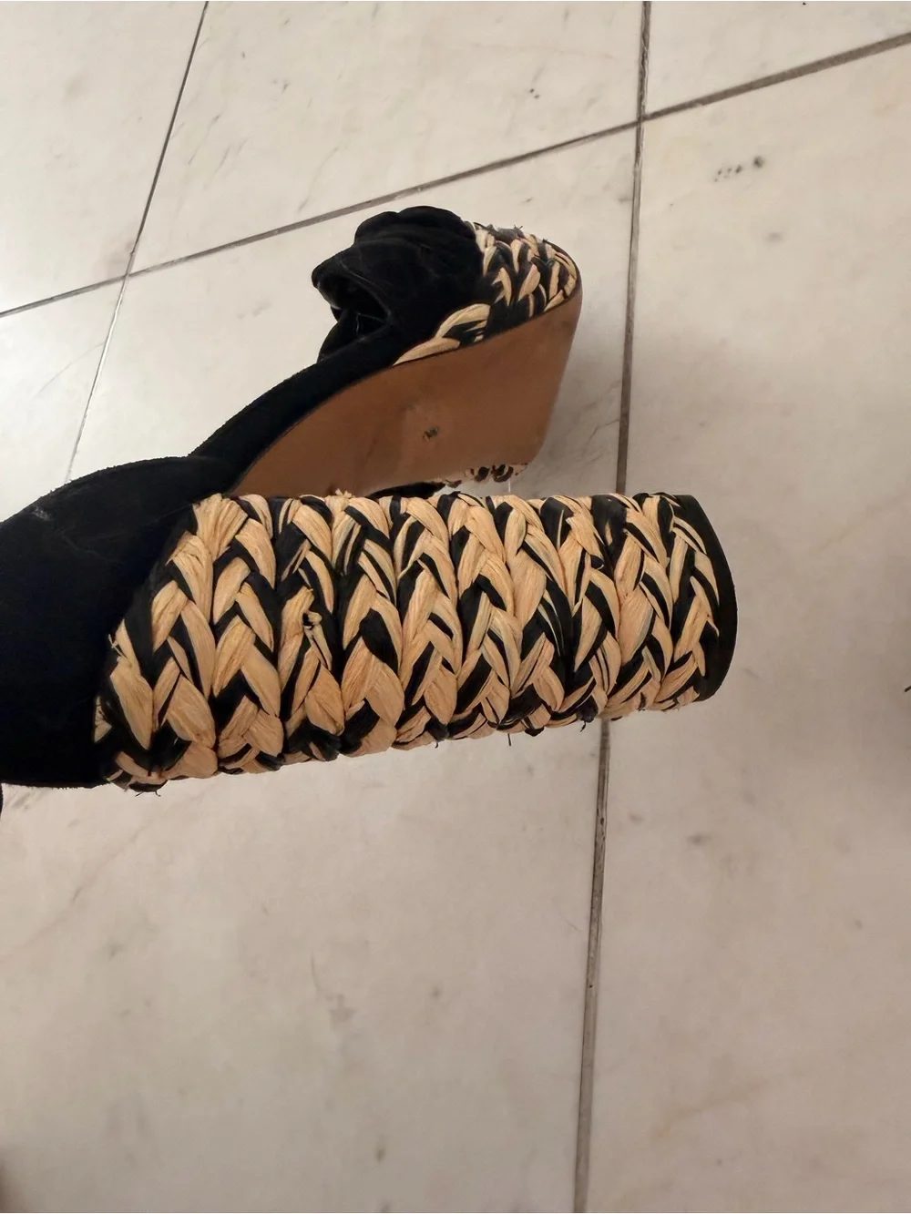 Prada Black Braided Platform Sandals with Woven Heel